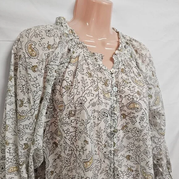 Cleobella Ivi Floral Boho Top Blouse Button Up Shirt Women Size L Org Cotton - Picture 4 of 14